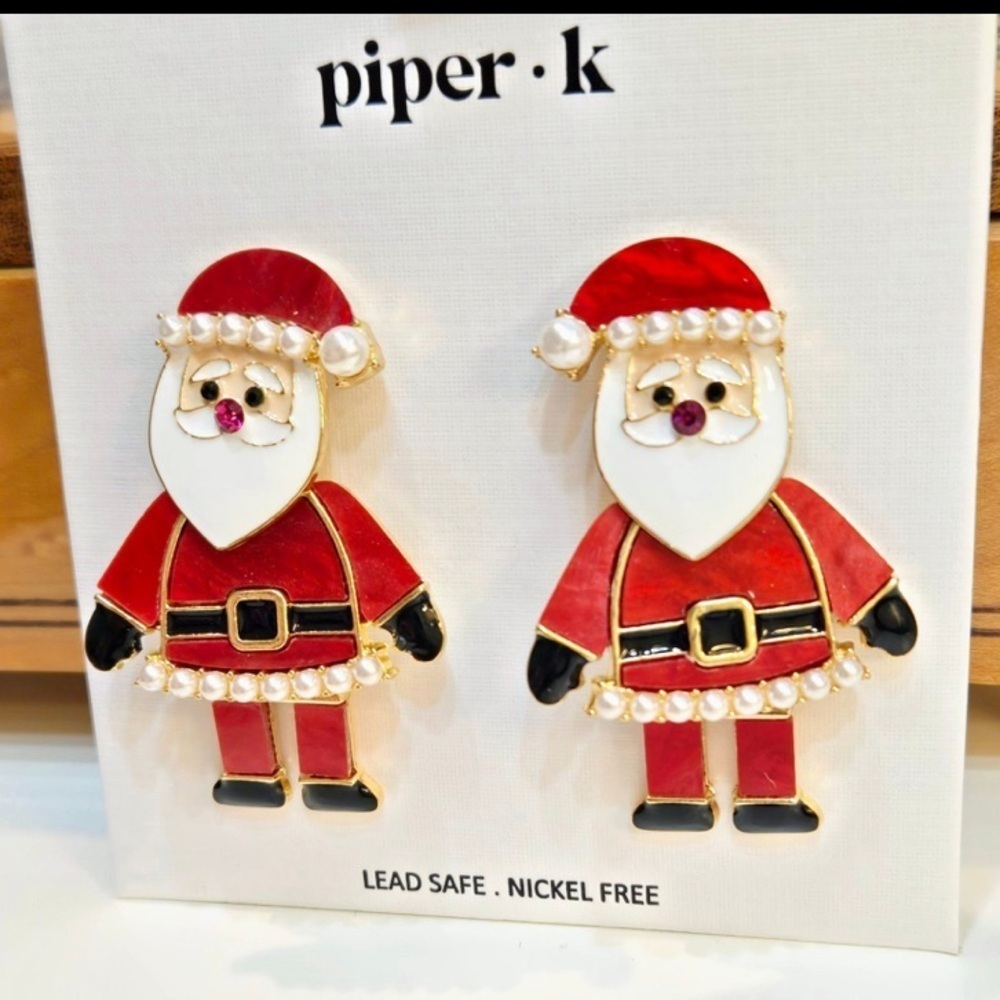 PIPER K Christmas Articulated Moveable Santa Claus Dangle Drop Earrings NEW NWT